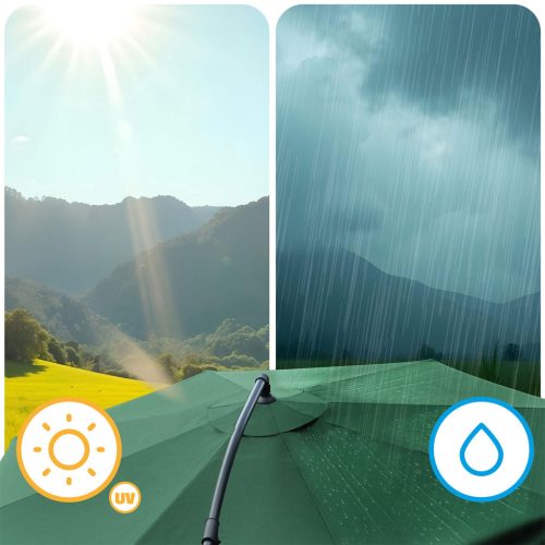 Összecsukható kerti esernyő, állítható dőlésszög és magasság, 350 cm átmérőjű, zöld színű - Plonos PL-881