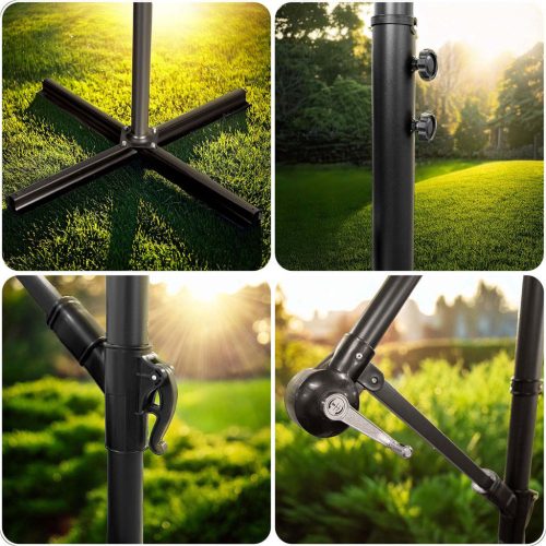 Összecsukható kerti esernyő, állítható dőlésszög és magasság, 350 cm átmérőjű, sötétkék színű - Plonos PL-881