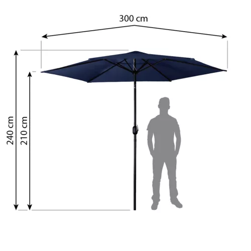 Összecsukható kerti esernyő, állítható dőlésszög, 300 cm átmérőjű, sötétkék színű - Plonos PL-884