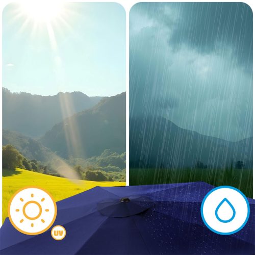 Összecsukható kerti esernyő, állítható dőlésszög, 300 cm átmérőjű, sötétkék színű - Plonos PL-884