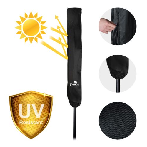 Összecsukható kerti esernyő, állítható dőlésszög, 300 cm átmérőjű, sötétkék színű - Plonos PL-884