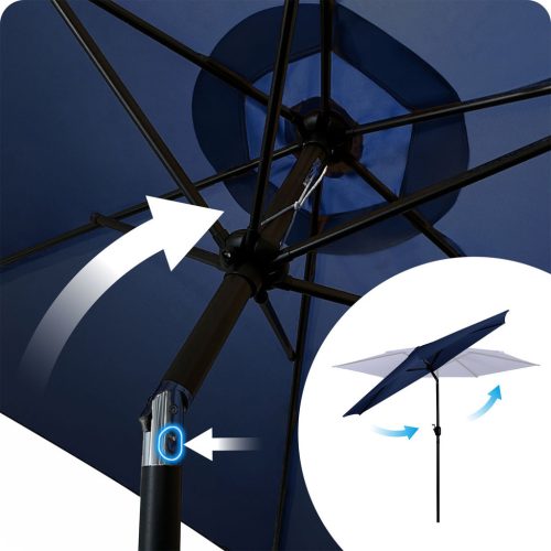 Összecsukható kerti esernyő, állítható dőlésszög, 300 cm átmérőjű, sötétkék színű - Plonos PL-884