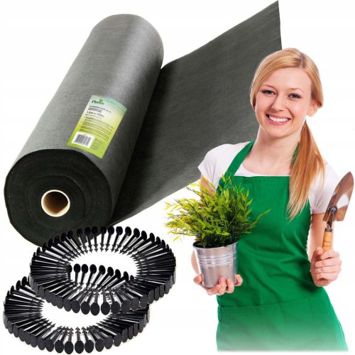 Kerti agrotextília 1,6 m x 100 m 90 g/m2 + 100 Plonos gombostű - fekete
