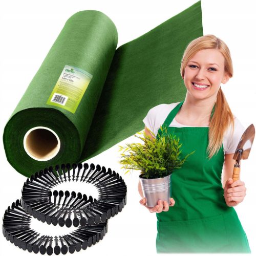 Kerti agrotextília 1,6 m x 50 m 90 g/m2 + 100 Plonos gombostű - zöld
