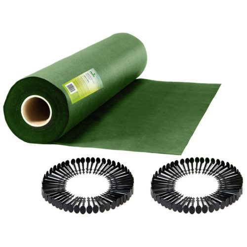 Kerti agrotextília 1,6 m x 50 m 90 g/m2 + 100 Plonos gombostű - zöld