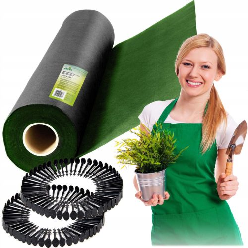 Kerti agrotextília 1,6 m x 50 m 90 g/m2 + 100 Plonos gombostű - fekete és zöld