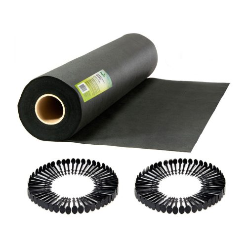 Kerti agrotextília 1,6 m x 100 m 90 g/m2 + 100 Plonos gombostű - fekete