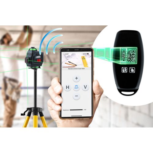 4D lézeres szintező + állvány + hordtáska, 16 zöld lézersugár, 360 fokos horizontális és vertikális lefedettség, önszintező funkció, távirányító, két 2400 mAh-s Li-Ion akkumulátor - Humberg HM-170 