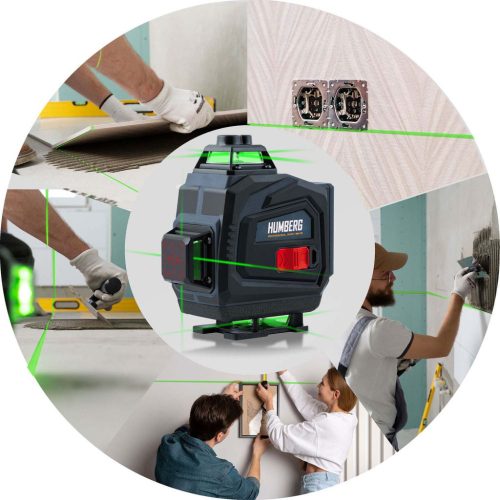 4D lézeres szintező + állvány + hordtáska, 16 zöld lézersugár, 360 fokos horizontális és vertikális lefedettség, önszintező funkció, távirányító, két 2400 mAh-s Li-Ion akkumulátor - Humberg HM-170 