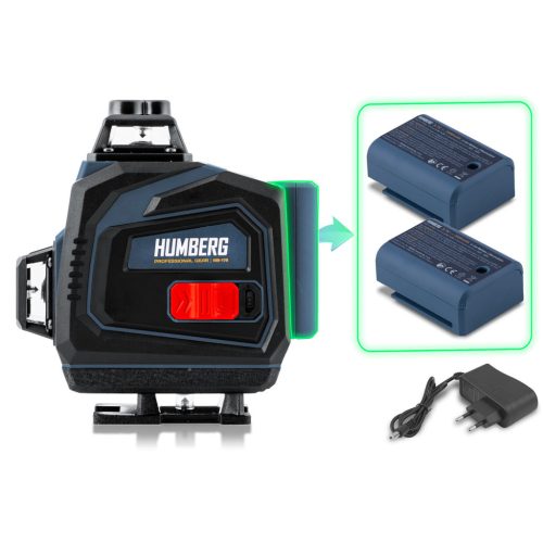 4D lézeres szintező + állvány + hordtáska, 16 zöld lézersugár, 360 fokos horizontális és vertikális lefedettség, önszintező funkció, távirányító, két 2400 mAh-s Li-Ion akkumulátor - Humberg HM-170 