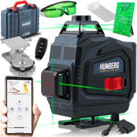   4D lézeres szintező tokkal és tartozékokkal, 16 zöld lézersugár, önszintező funkció, távirányító, két 2400 mAh-s Li-Ion akkumulátor - Humberg HM-170