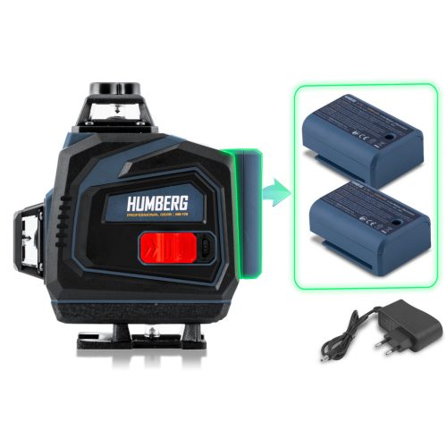 4D lézeres szintező tokkal és tartozékokkal, 16 zöld lézersugár, önszintező funkció, távirányító, két 2400 mAh-s Li-Ion akkumulátor - Humberg HM-170