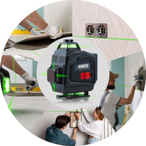 4D lézeres szintező tokkal és tartozékokkal, 16 zöld lézersugár, önszintező funkció, távirányító, két 2400 mAh-s Li-Ion akkumulátor - Humberg HM-170
