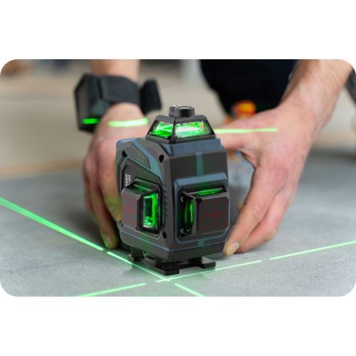 4D lézeres szintező tokkal és tartozékokkal, 16 zöld lézersugár, önszintező funkció, távirányító, két 2400 mAh-s Li-Ion akkumulátor - Humberg HM-170