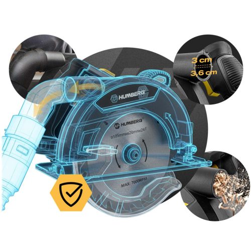 1200 W-os Humberg HM-420 körfűrész fához vezetőléccel és porelszívással