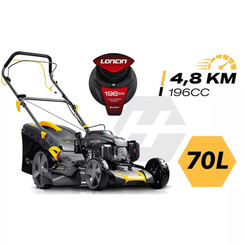 Benzines önjáró fűnyíró 51 cm-es 70 l-es Loncin 196cc + Humberg HM-601 olajjal