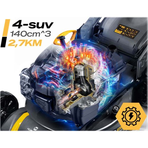 Benzinmotoros fűnyíró önjáróval 46 cm-es mulcsozással 70 l 140cc + Humberg HM-604 olajjal