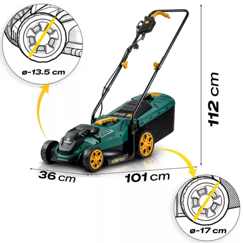Könnyű és nagy teljesítményű elektromos fűnyíró szabályozható teljesítménnyel 1400 W 34 cm Humberg HM-612