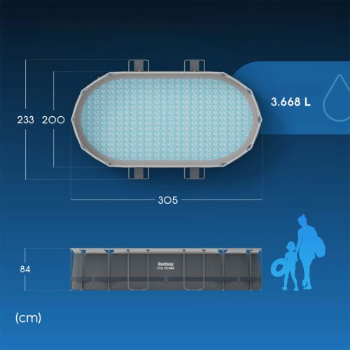 Keretes kerti medence 305 x 200 x 84 cm 17in1 Bestway 5614A + buborékos gép INGYEN