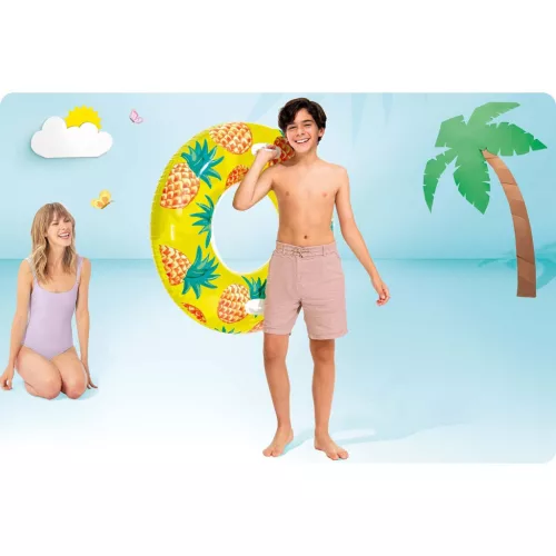 Trópusi gyümölcs mintás úszógumi, ananász, 107 cm - INTEX 56261