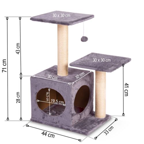 Macskakaparó oszlop 71 cm DR-263 Pethaus egérrel, szürke