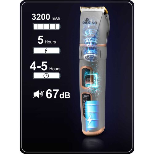 Kisállat Nyírógép kiegészítőkkel, erőteljes motor, 3200 mAh, 5 óra üzemidő, szürke - Pethaus PH-100