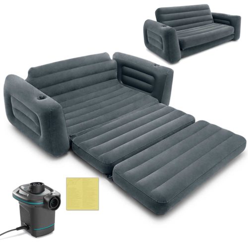 Kanapé 2 az 1-ben bársony matrac + INTEX pumpa 66552-66640