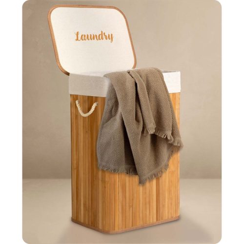 Bambusz szennyeskosár fedéllel 72 l Massido