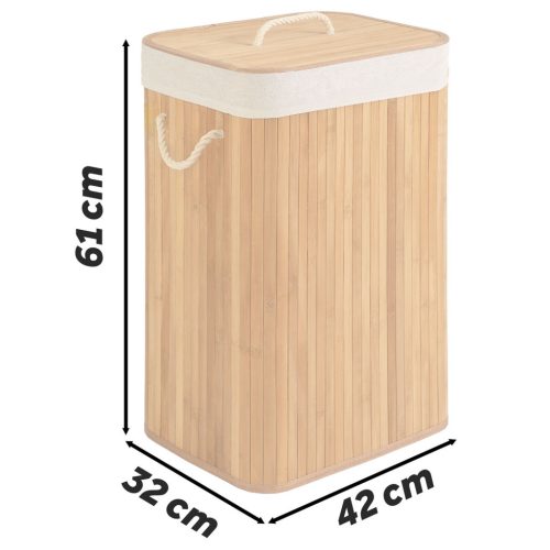 Bambusz szennyeskosár fedéllel 72 l Massido