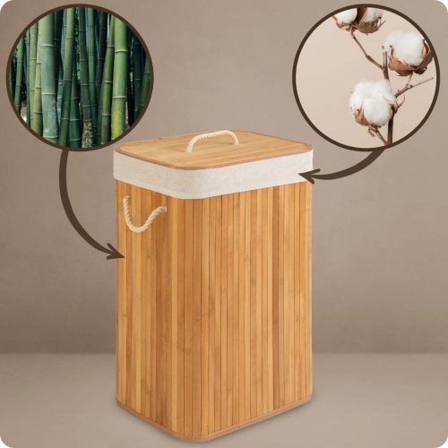 Bambusz szennyeskosár fedéllel 72 l Massido