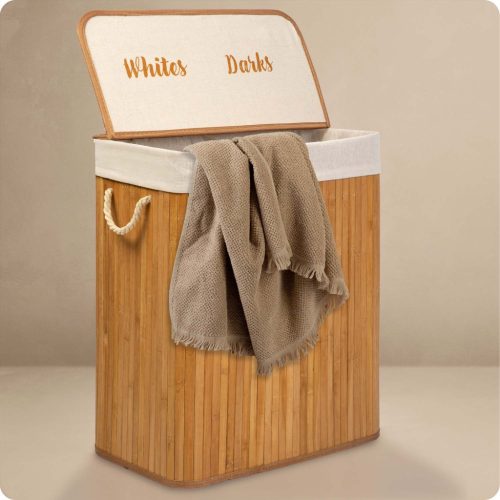 Bambusz szennyeskosár fedéllel 100 l Massido