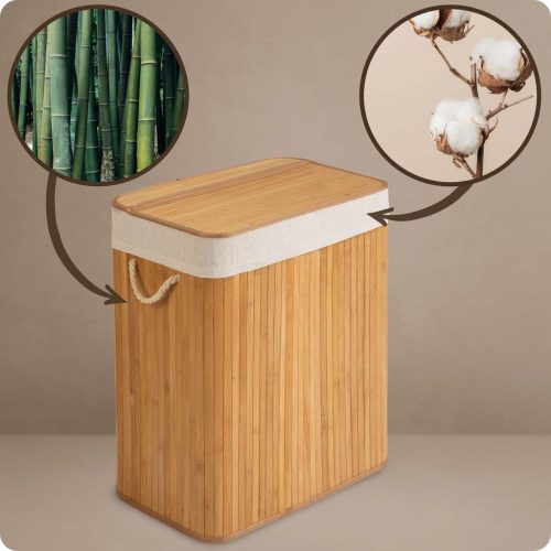 Bambusz szennyeskosár fedéllel 100 l Massido