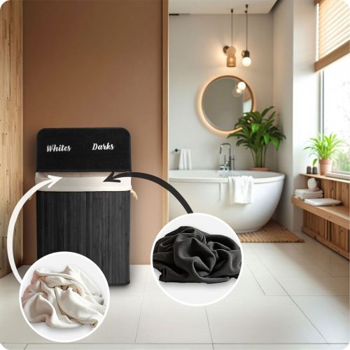 Bambusz szennyeskosár fedéllel 100 l Massido