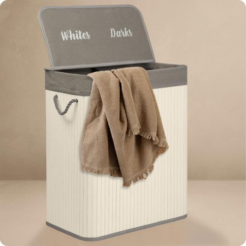 Bambusz szennyeskosár fedéllel 100 l Massido