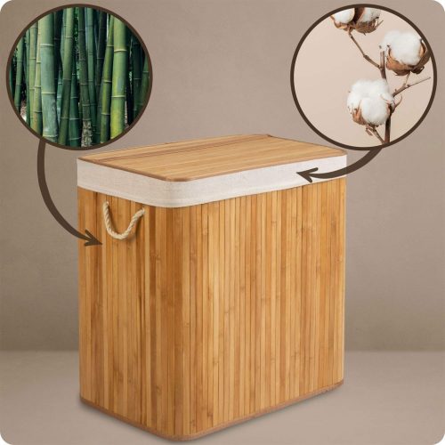 Bambusz szennyeskosár fedéllel 150 l Massido