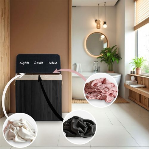 Bambusz szennyeskosár fedéllel 150 l Massido