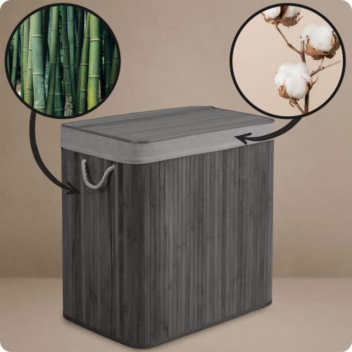 Bambusz szennyeskosár fedéllel 150 l Massido