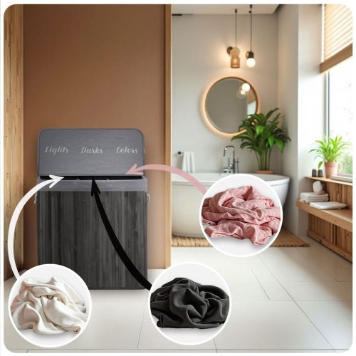 Bambusz szennyeskosár fedéllel 150 l Massido