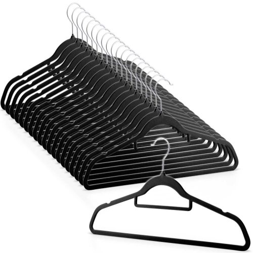 Vállfa, bársonyos ruhaakasztó 20 db-os készlet, csúszásmentes , fekete - MS-859 Massido