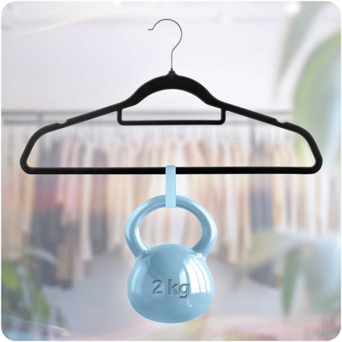 Vállfa, bársonyos ruhaakasztó 20 db-os készlet, csúszásmentes , fekete - MS-859 Massido