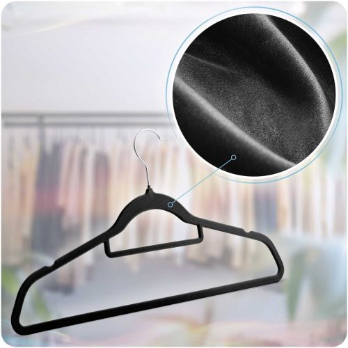 Vállfa, bársonyos ruhaakasztó 20 db-os készlet, csúszásmentes , fekete - MS-859 Massido