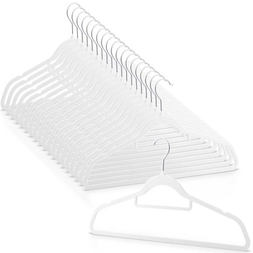Vállfa, bársonyos ruhaakasztó 20 db-os készlet, csúszásmentes , fehér - MS-859 Massido