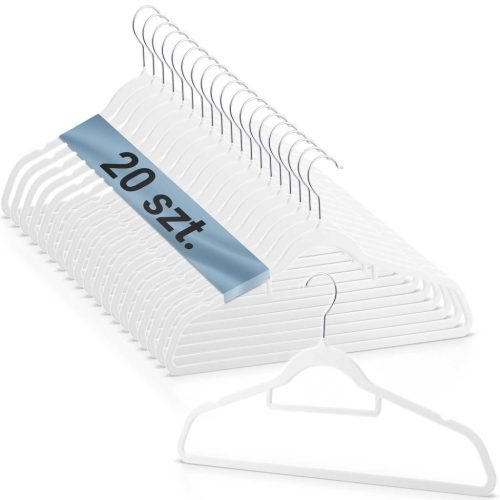 Vállfa, bársonyos ruhaakasztó 20 db-os készlet, csúszásmentes , fehér - MS-859 Massido