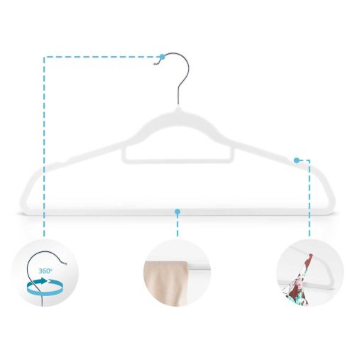 Vállfa, bársonyos ruhaakasztó 20 db-os készlet, csúszásmentes , fehér - MS-859 Massido