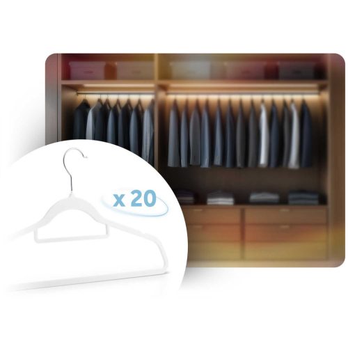 Vállfa, bársonyos ruhaakasztó 20 db-os készlet, csúszásmentes , fehér - MS-859 Massido