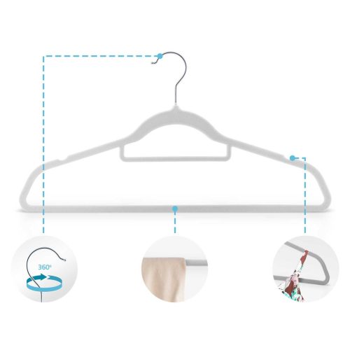 Vállfa, bársonyos ruhaakasztó 20 db-os készlet, csúszásmentes , szürke - MS-859 Massido