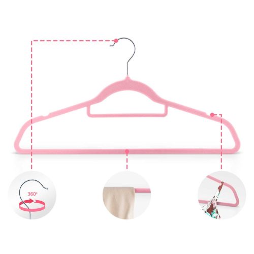 Vállfa, bársonyos ruhaakasztó 20 db-os készlet, csúszásmentes , rózsaszín - MS-859 Massido