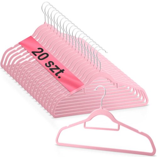 Vállfa, bársonyos ruhaakasztó 20 db-os készlet, csúszásmentes , rózsaszín - MS-859 Massido