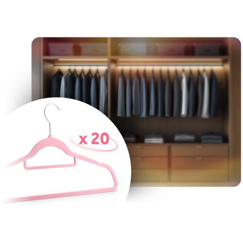 Vállfa, bársonyos ruhaakasztó 20 db-os készlet, csúszásmentes , rózsaszín - MS-859 Massido