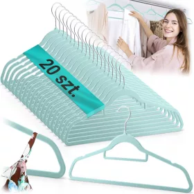   Vállfa, bársonyos ruhaakasztó 20 db-os készlet, csúszásmentes , menta - MS-859 Massido